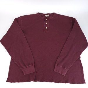 VTG J Crew Shirt Mens XX Large Henley Thermal Waffle Knit Long Sleeve Dark Red